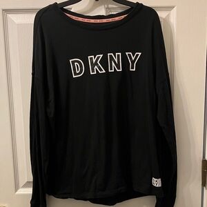100% Cotton DKNY Black Long Sleeve Logo Tee with White Lettering